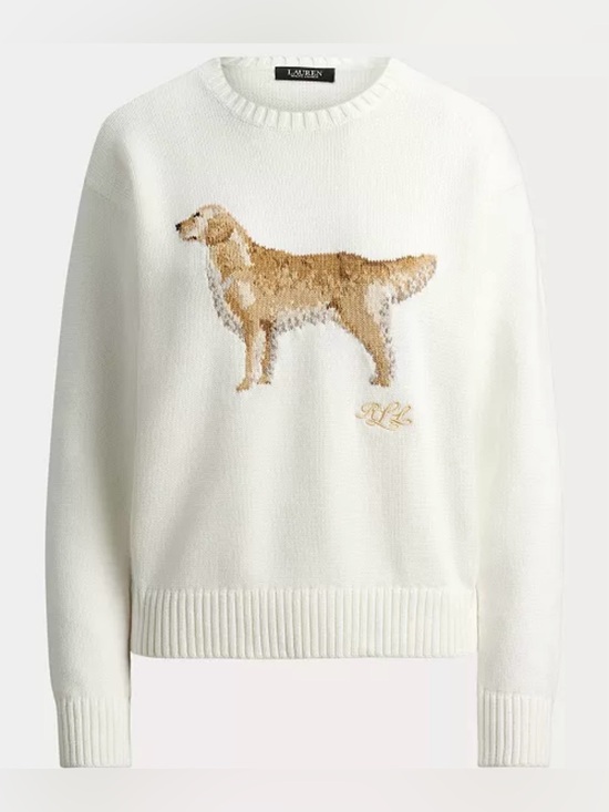 Lauren Ralph Lauren Sweaters - Lauren Ralph Lauren Intarsia Knit Golden Retriever Sweater Sz Medium White NWT